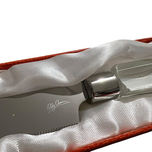 Oleg Cassini Clear Crystal Cake Knife In Orange Satin Lined Gift Box - Picture 2 of 9